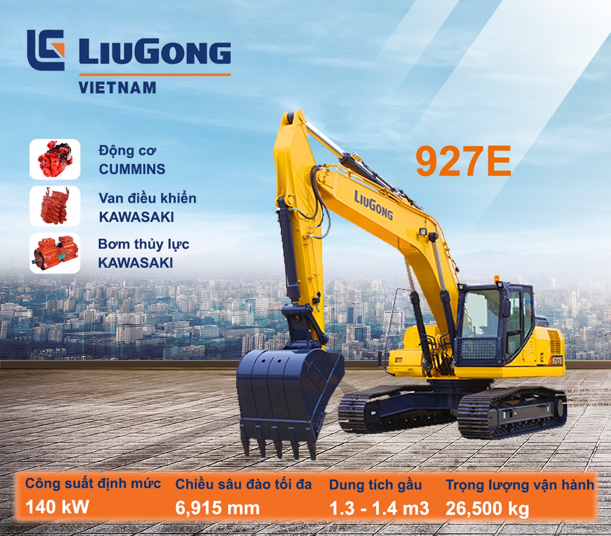 Máy xúc đào LiuGong CLG927E gầu 1.4m